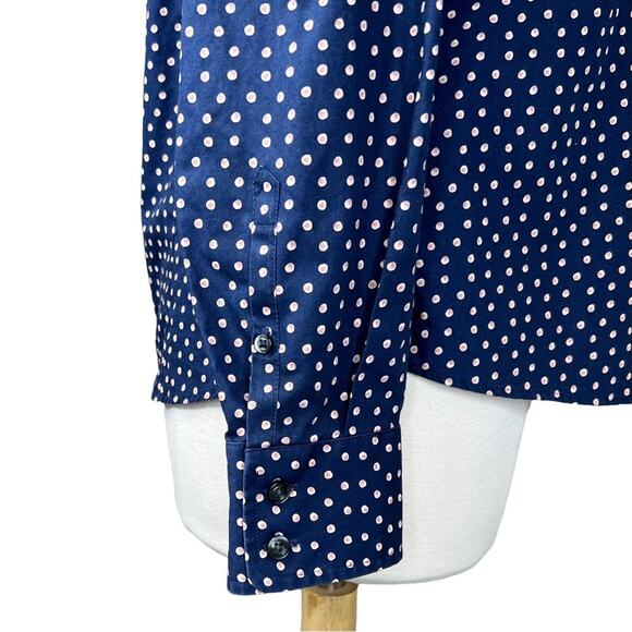 Lands' End Womens Navy Polka Dot No-Iron Supima Cotton Button-Up Shirt 10 - Picture 5 of 10